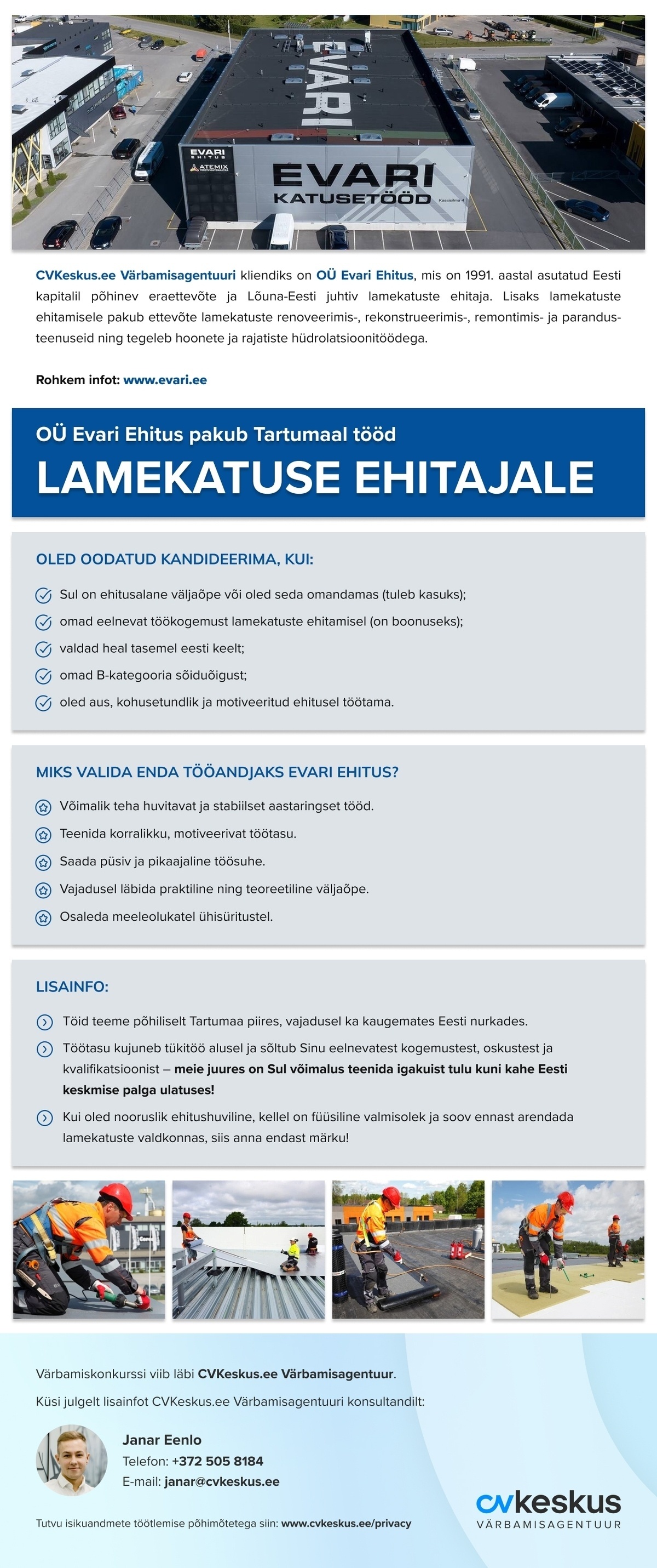 OÜ Evari Ehitus LAMEKATUSE EHITAJA