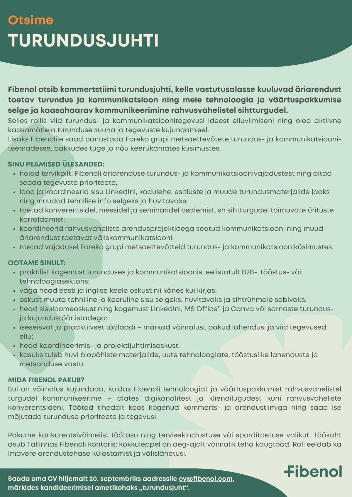 Fibenol Imavere OÜ TURUNDUSJUHT
