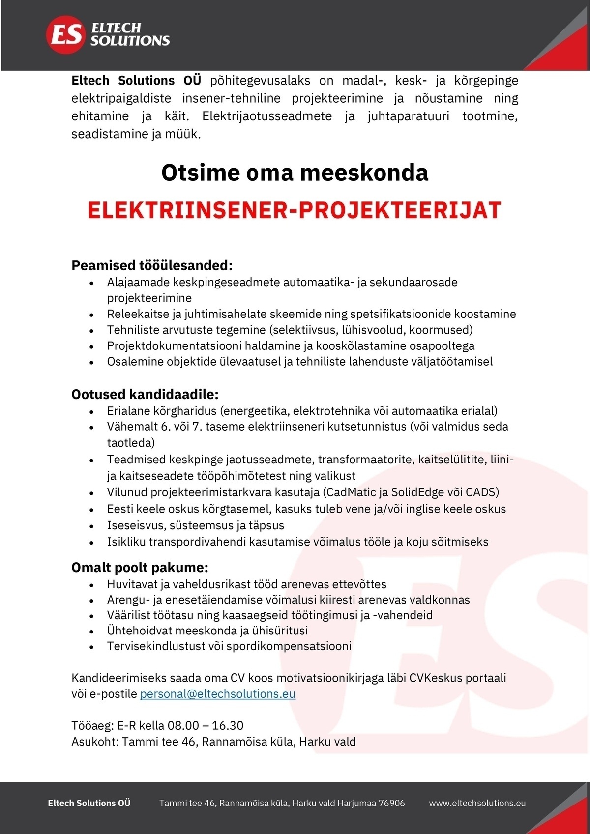 Eltech Solutions OÜ Elektriinsener-projekteerija