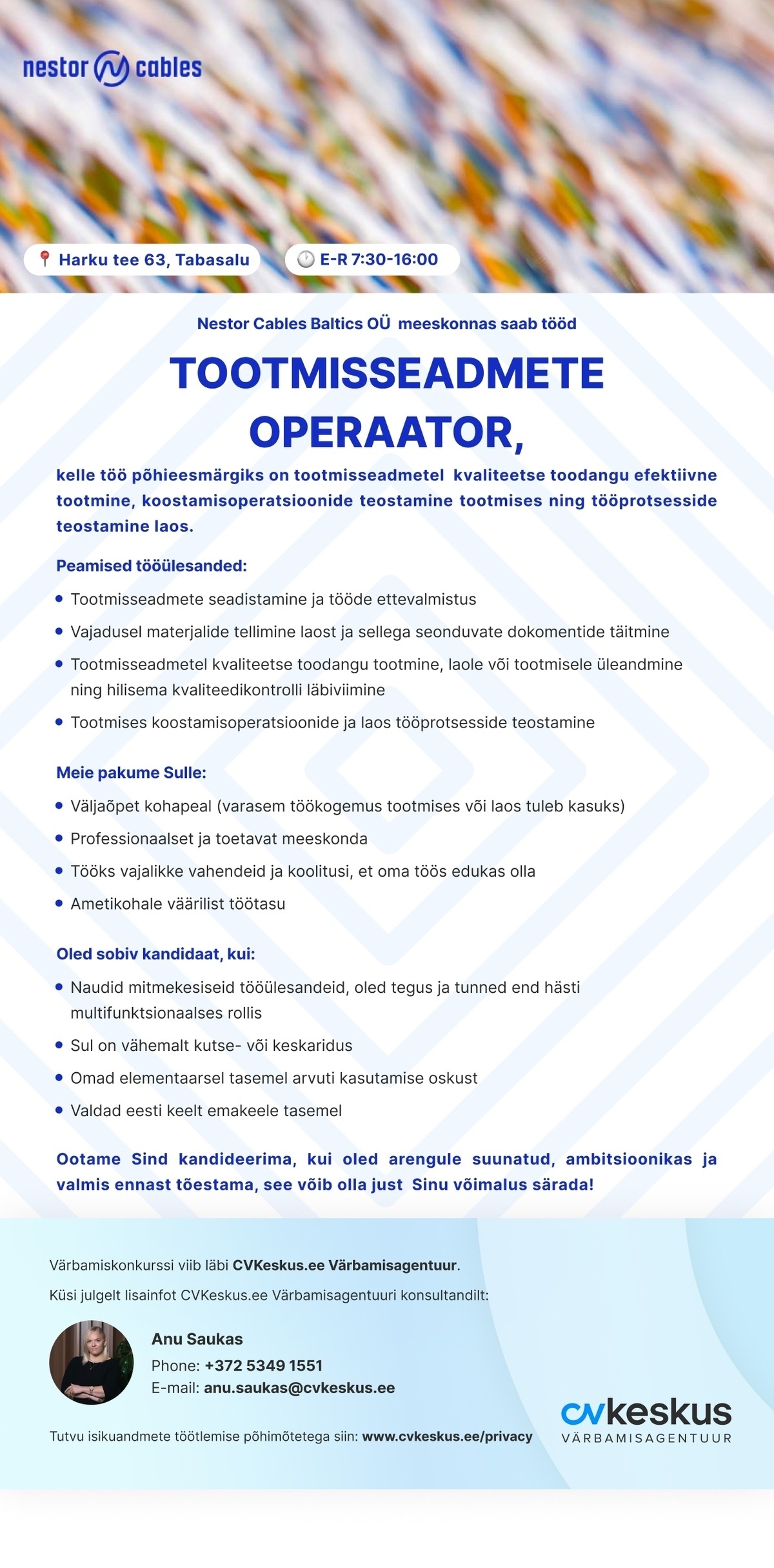 Nestor Cables Baltics OÜ TOOTMISSEADMETE OPERAATOR