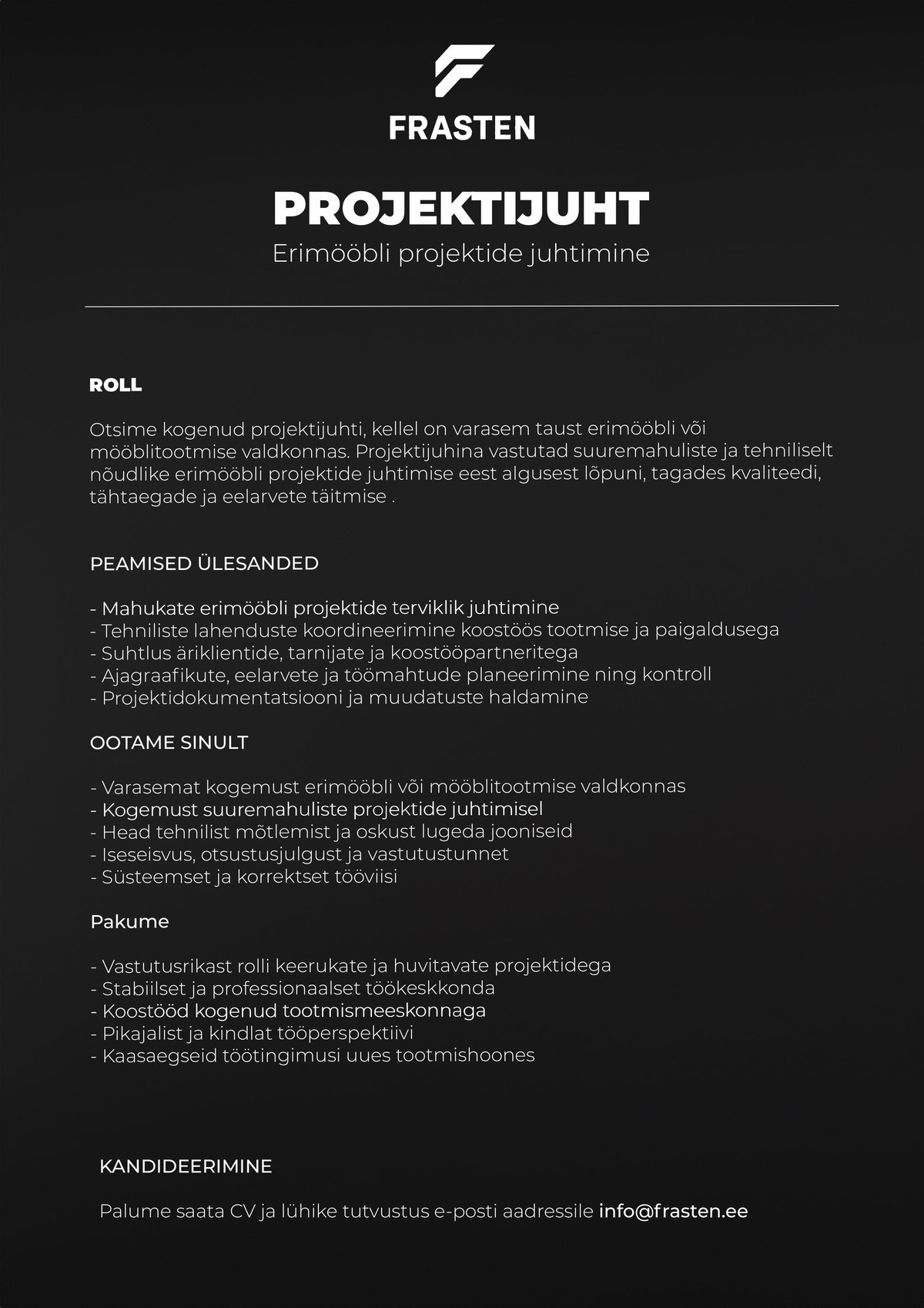 Frasten Northcraft OÜ Projektijuht