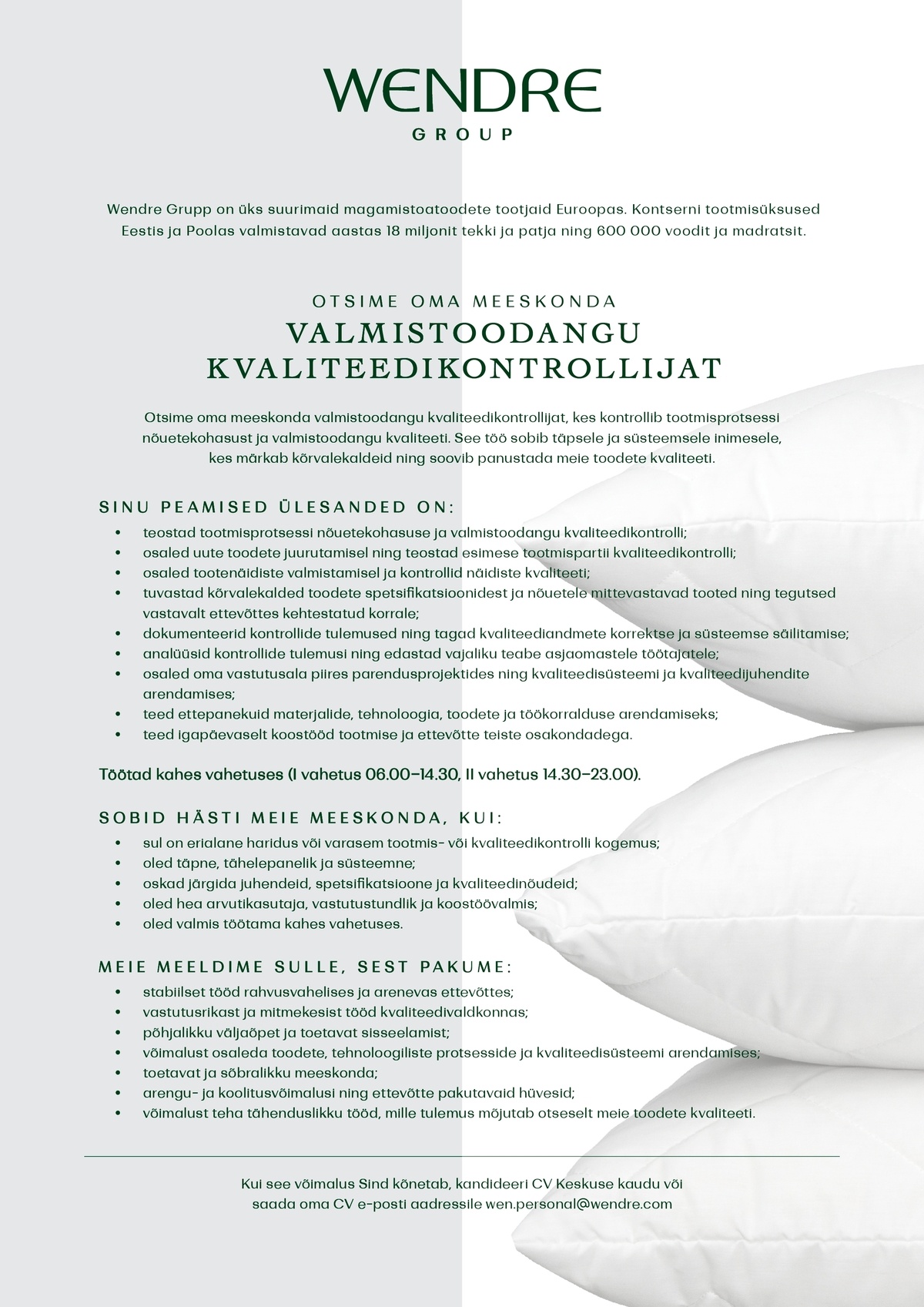 Wendre AS Kvaliteedikontrollija (valmistoodang)