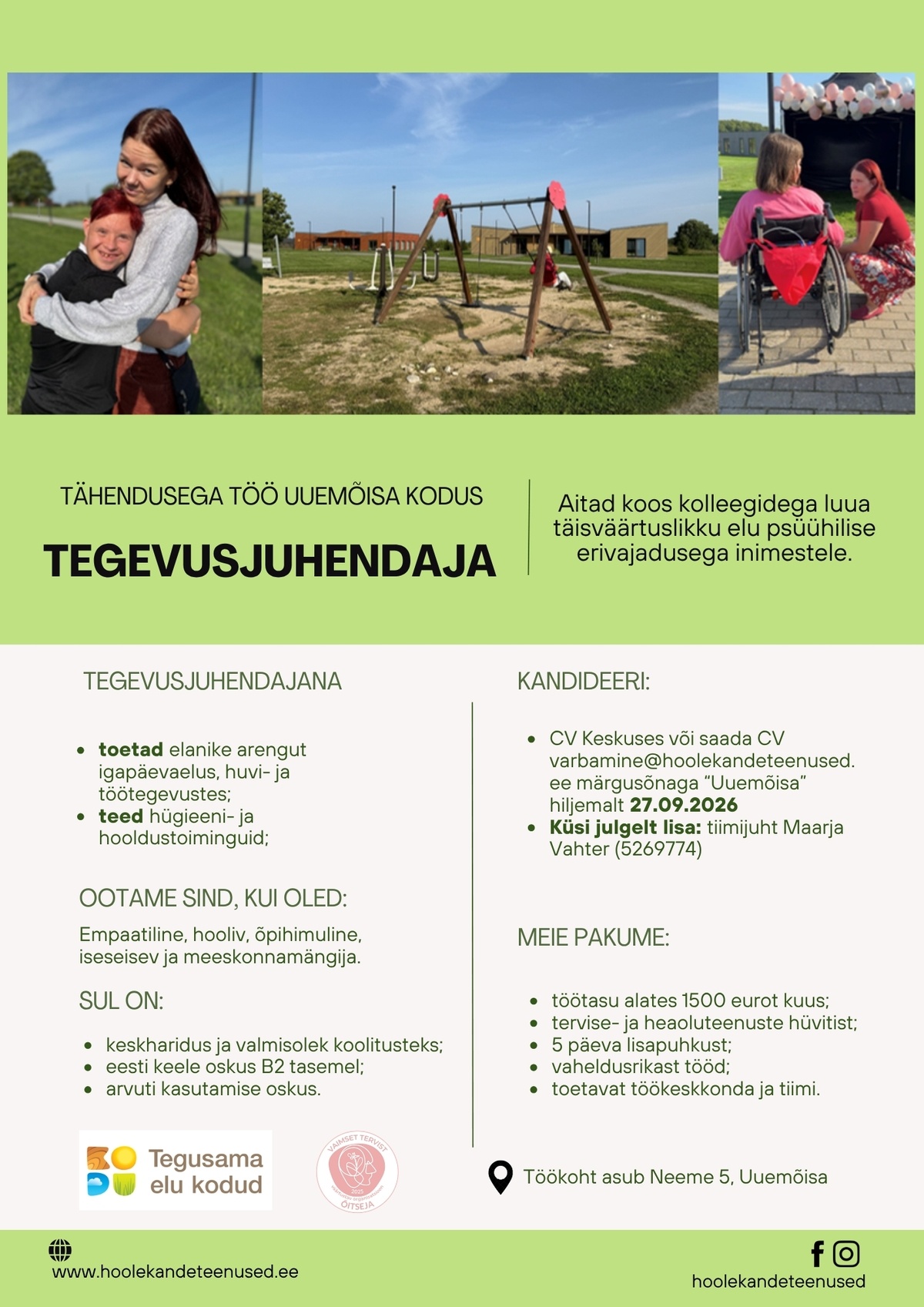 HOOLEKANDETEENUSED AS Tegevusjuhendaja Uuemõisa Kodus