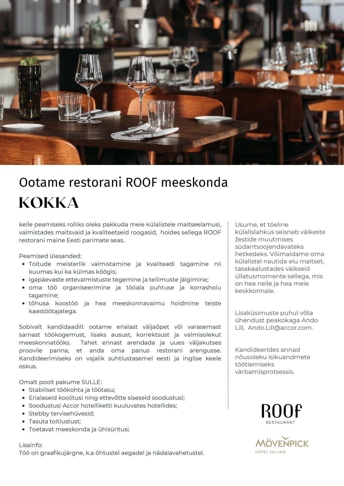 Duco MP OÜ Kokk - liitu Mövenpick Hotel Tallinn meeskonnaga!