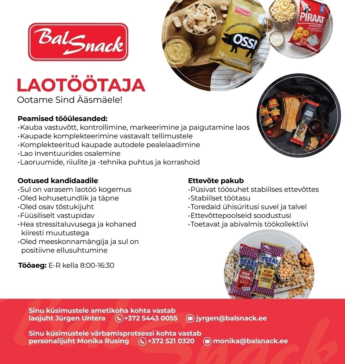 Balsnack International Holding AS Laotöötaja-tõstukijuht Ääsmäe tehasesse