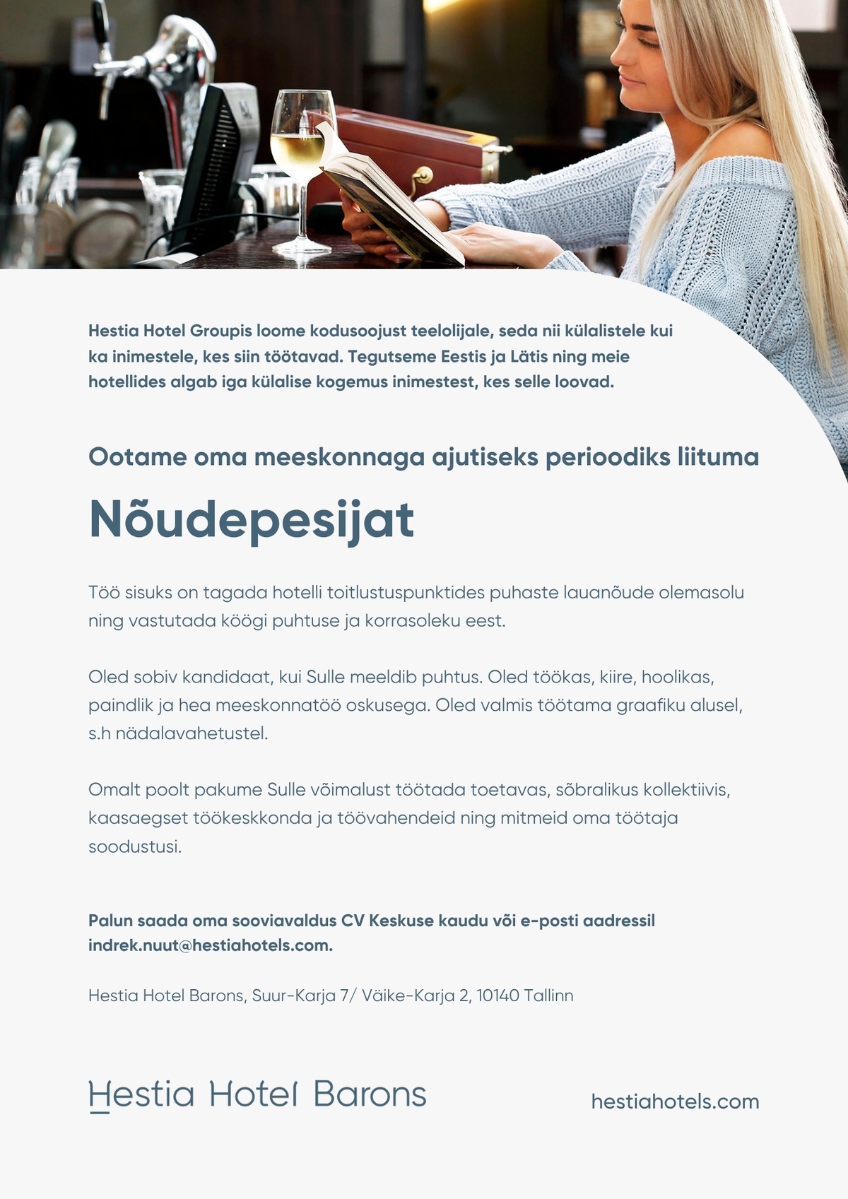 Hestia Hotel Barons Nõudepesija (tähtajalise lepinguga)