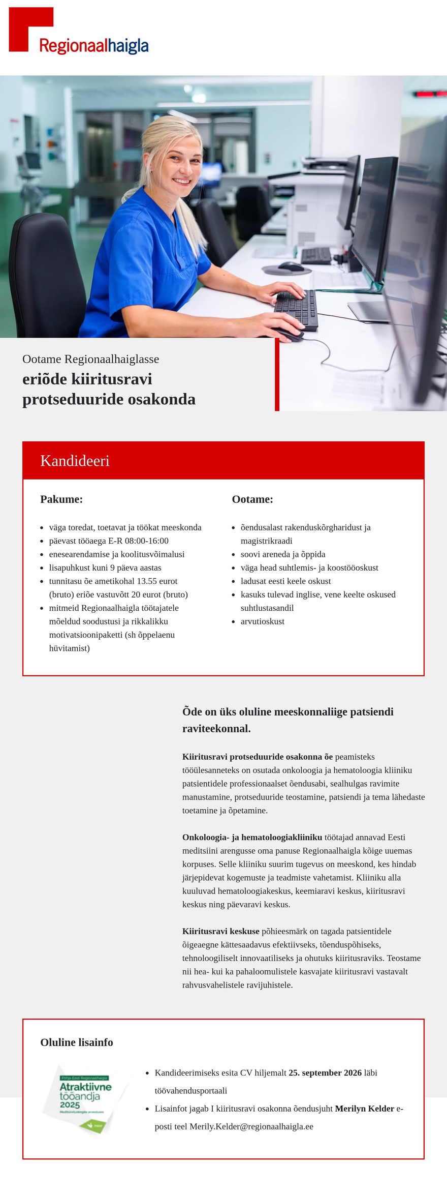 Põhja-Eesti Regionaalhaigla Õde kiiritusravi protseduuride osakonda