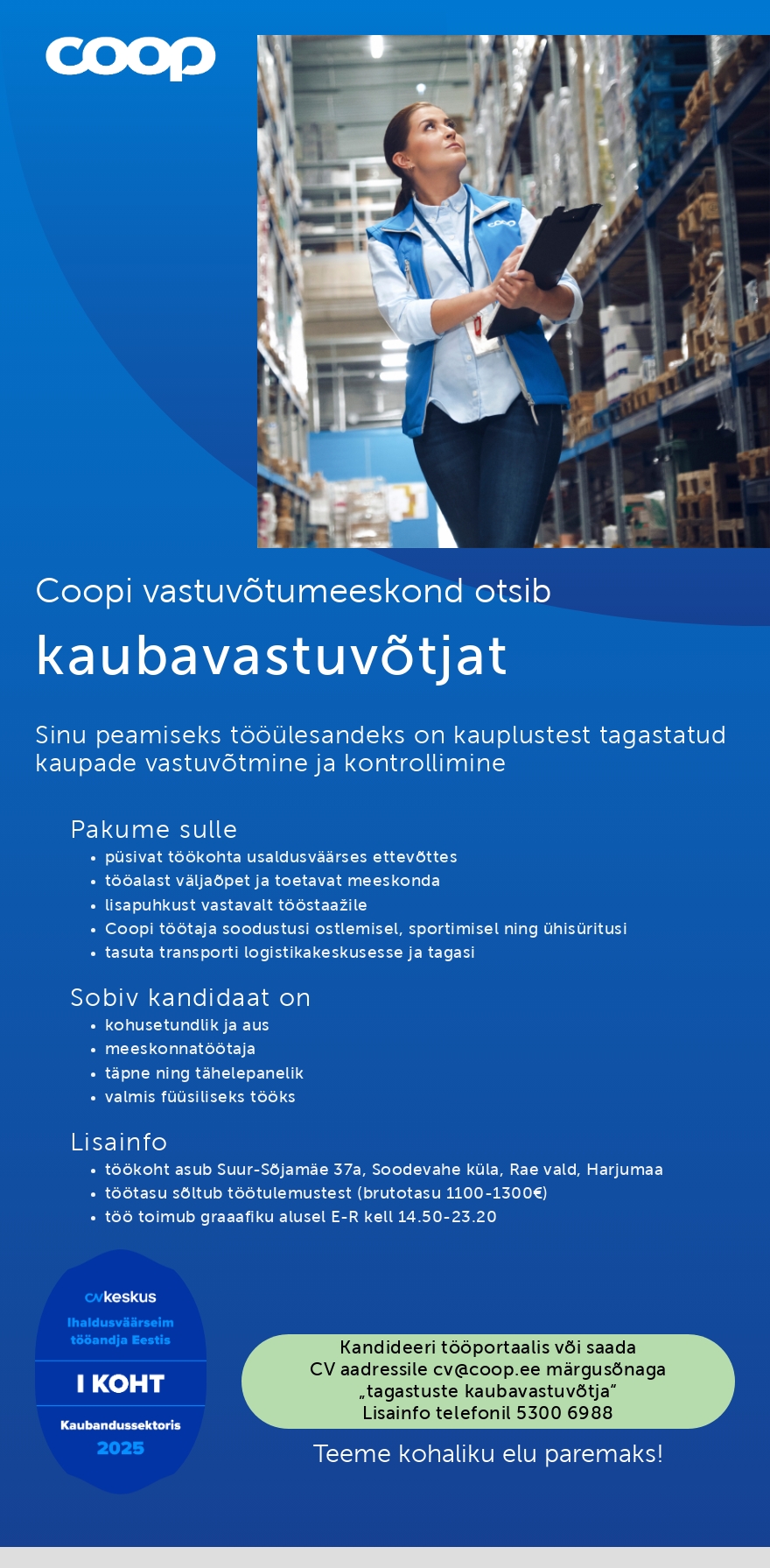 Coop Eesti Keskühistu Kaubavastuvõtja (E-R kell 14.50-23.20)