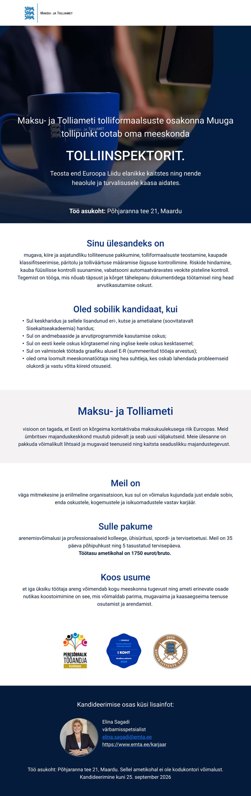 Maksu- ja Tolliamet Tolliinspektor (Muuga tollipunkt)