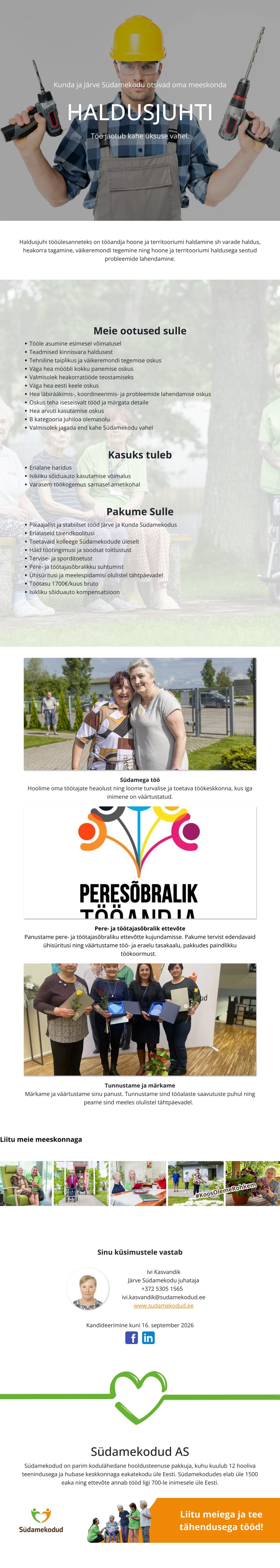 Järve Südamekodu Haldusjuht Kunda ja Järve Südamekodusse