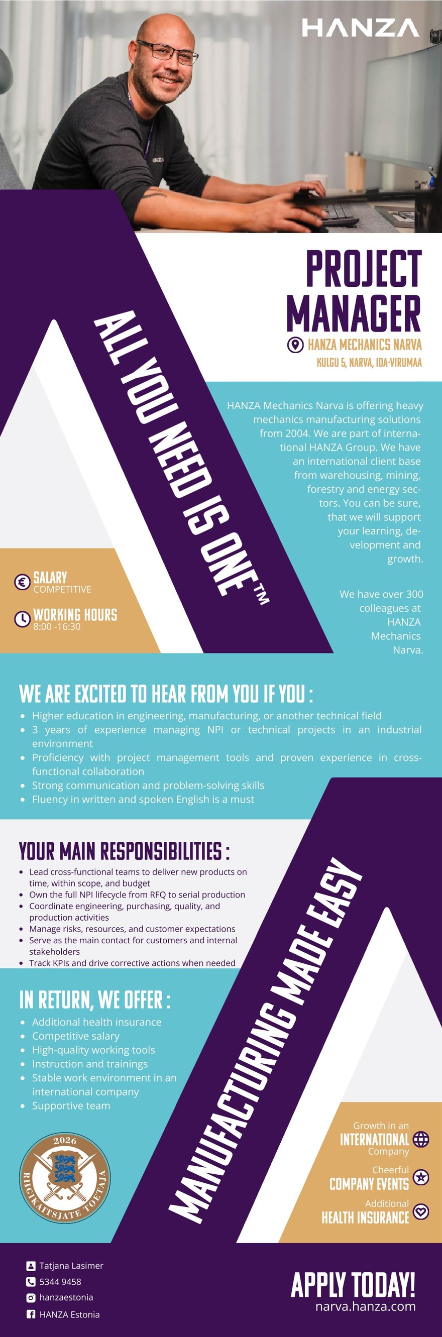 HANZA Mechanics Narva AS Project manager
