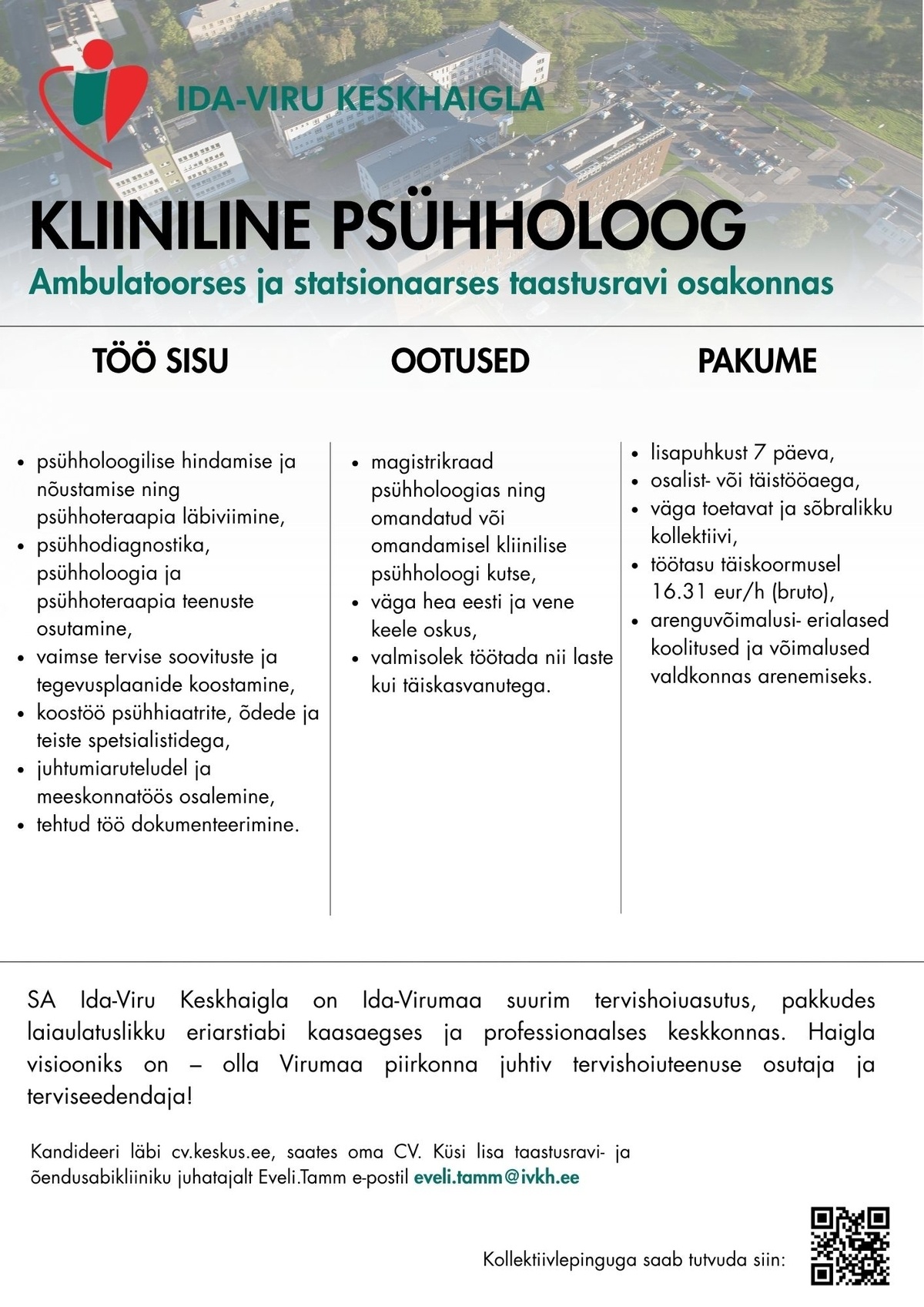 Ida-Viru Keskhaigla SA Kliiniline psühholoog ambulatoorsesse ja statsionaarsesse taastusravi osakonda