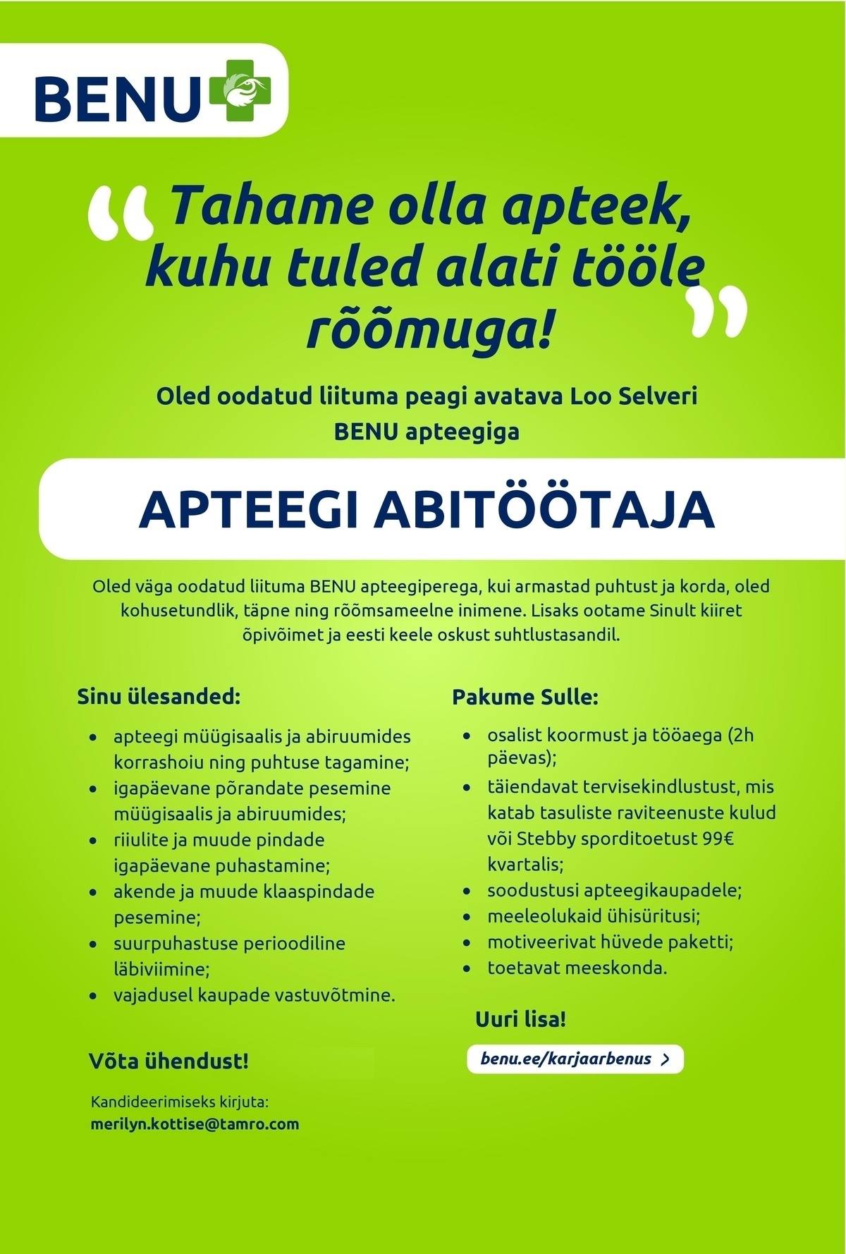 BENU Apteegid Loo Selveri BENU apteegi abitöötaja