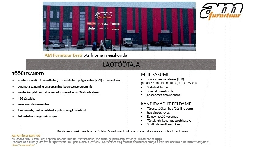 AM FURNITUUR EESTI OÜ Laotöötaja