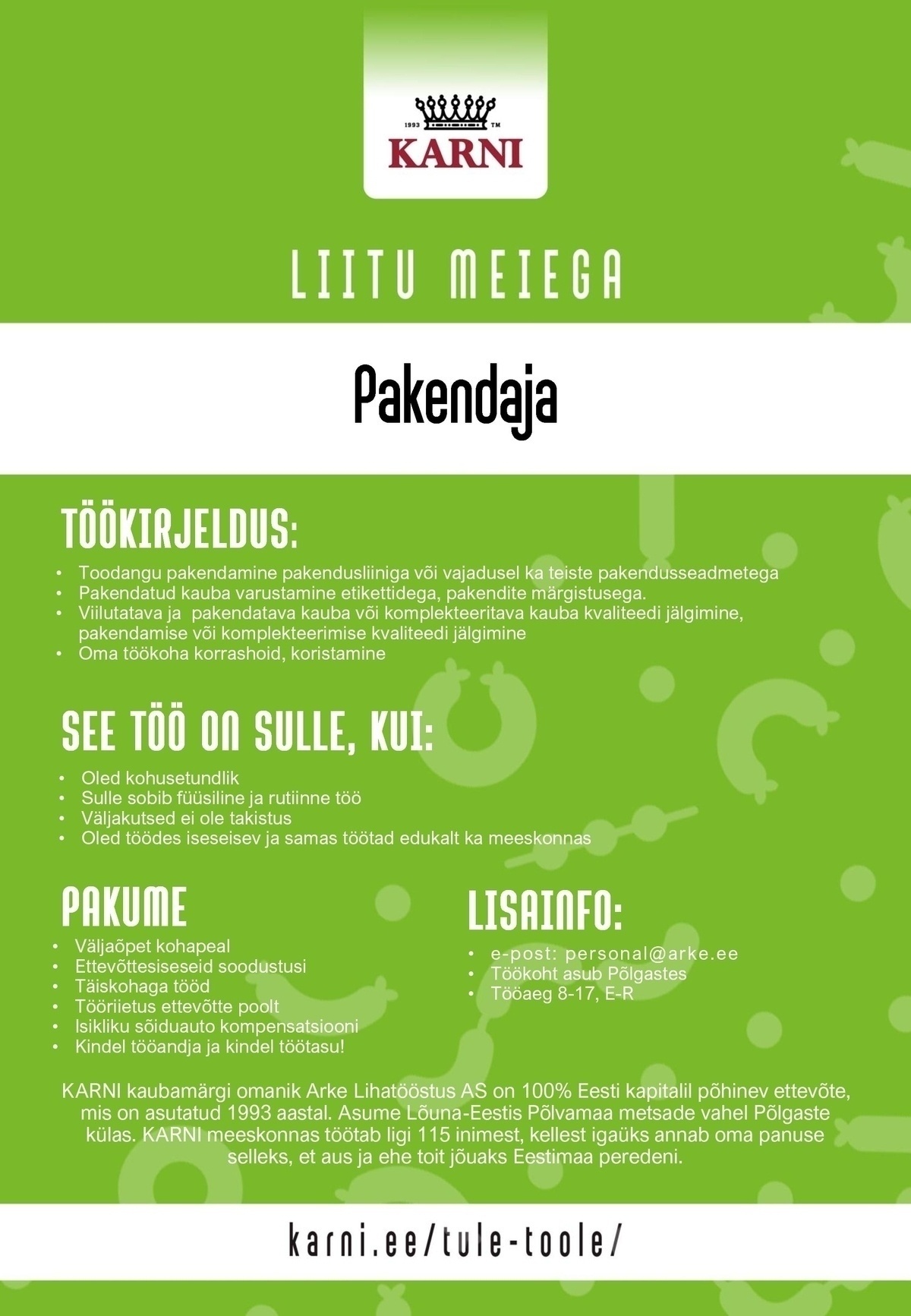 Arke Lihatööstus AS Pakendaja