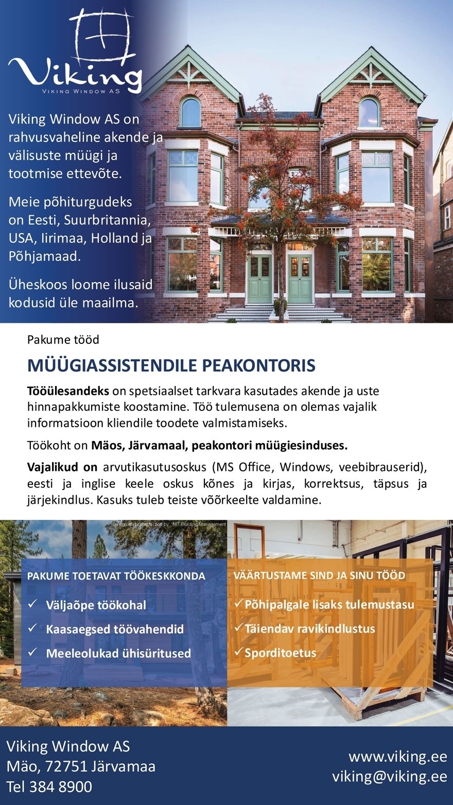 Viking Window AS Müügiassistent peakontoris