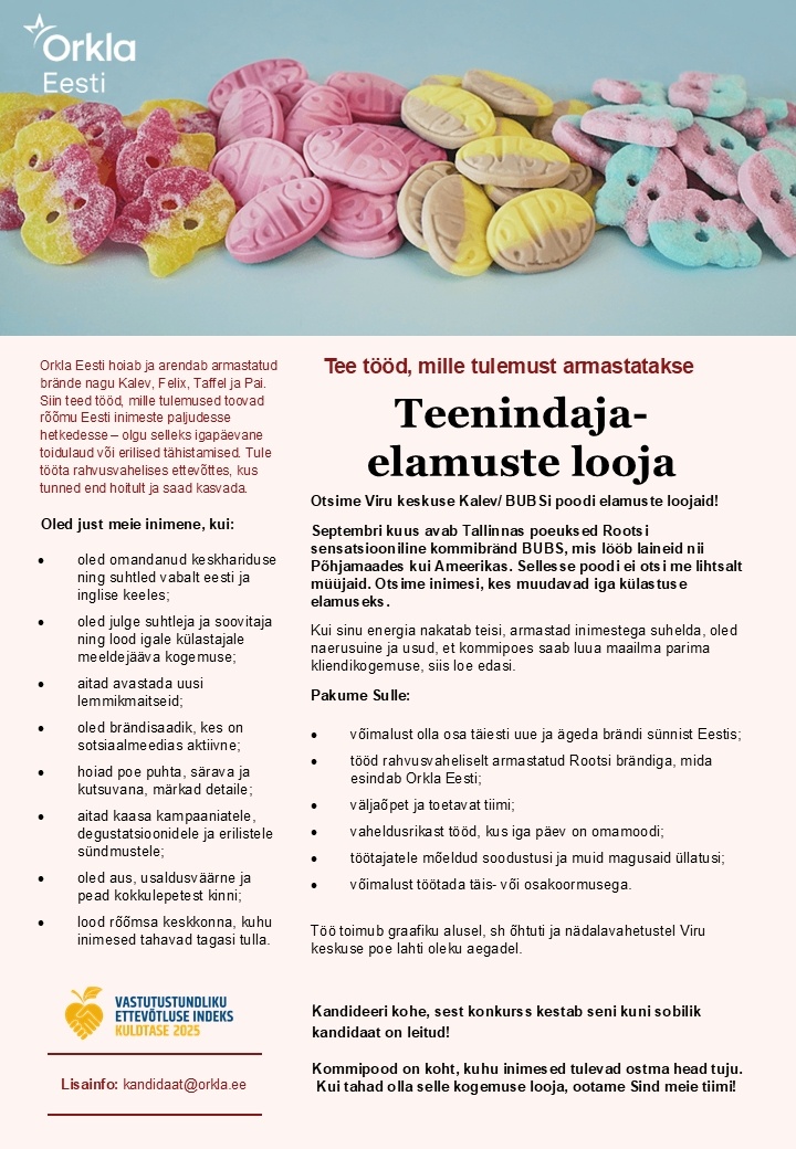 Orkla Eesti AS TEENINDAJA- elamuste looja