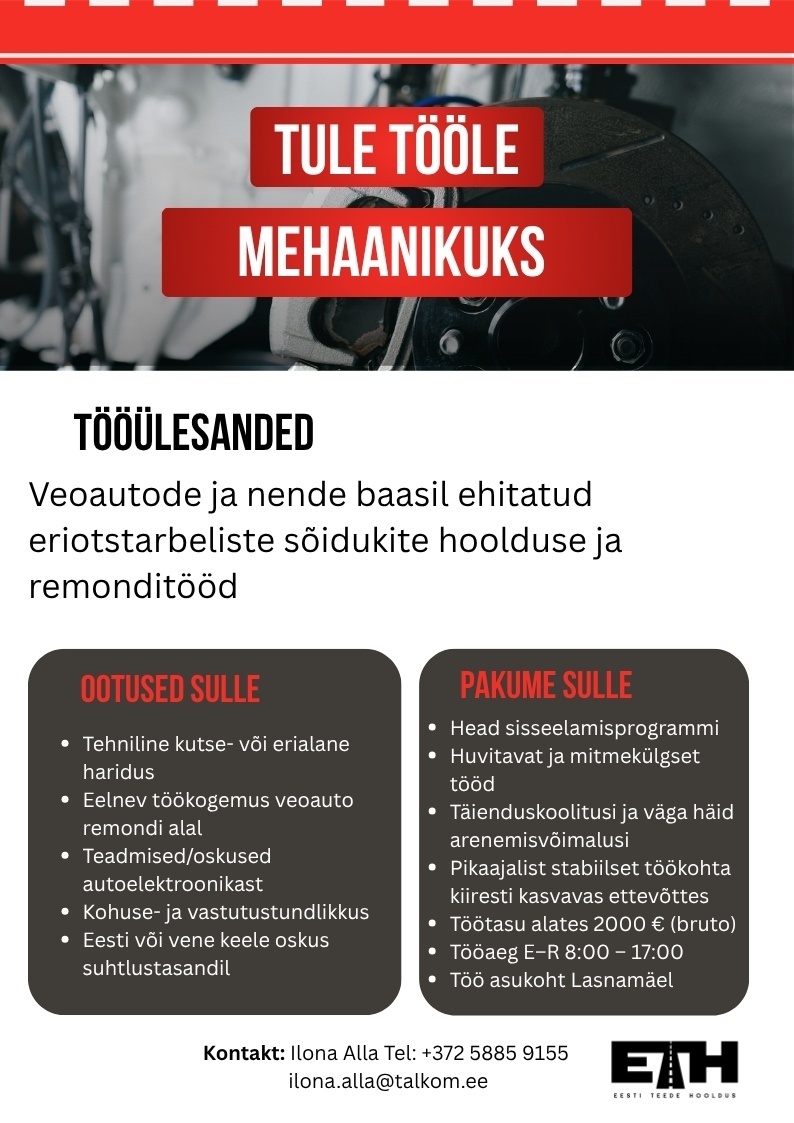 Eesti Teede Hooldus OÜ Mehaanik
