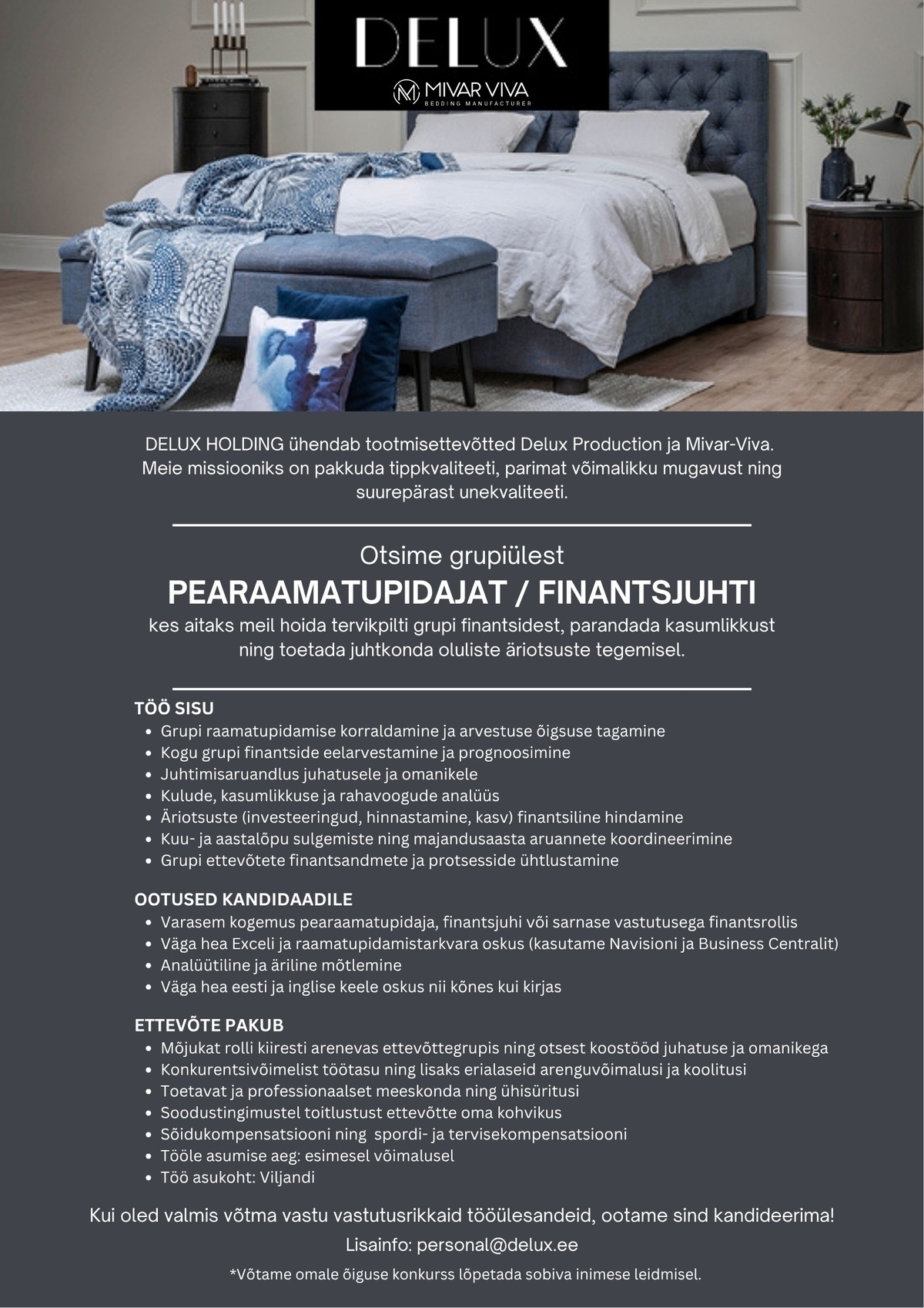 DELUX HOLDING OÜ Pearaamatupidaja / Finantsjuht
