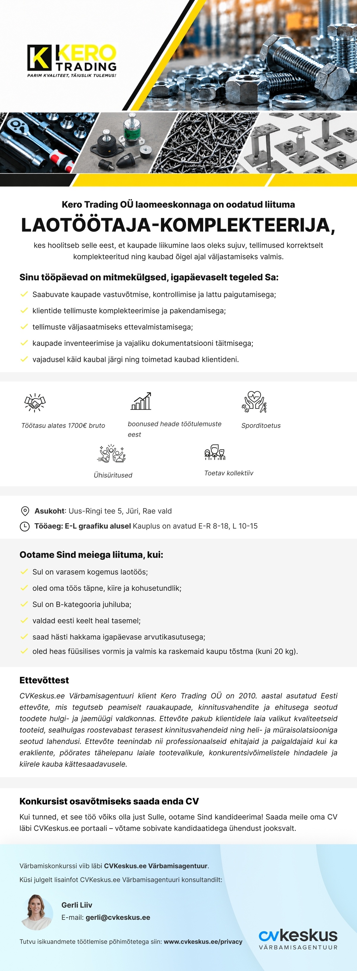 Kero Trading OÜ LAOTÖÖTAJA-KOMPLEKTEERIJA