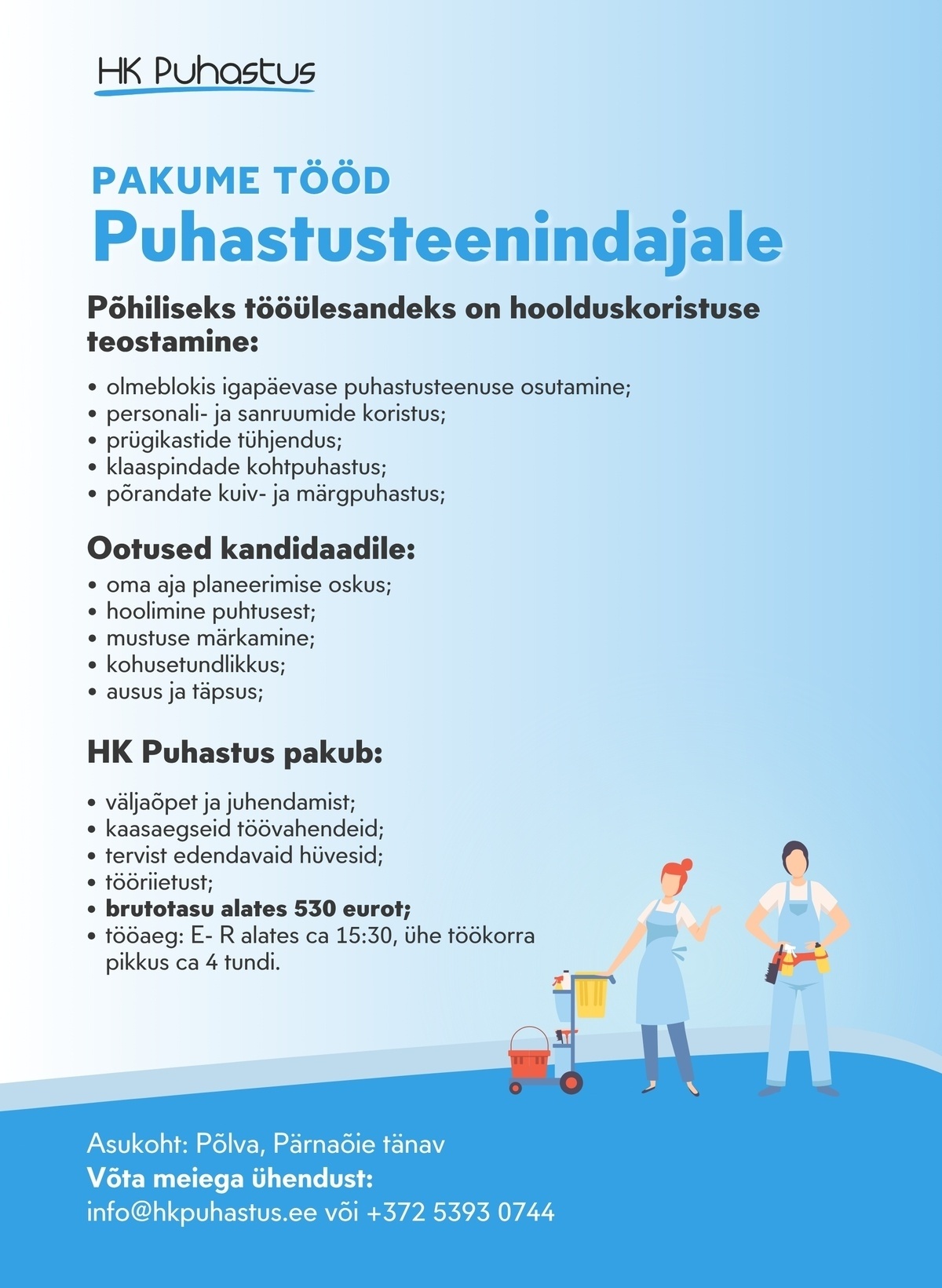 HK Puhastus OÜ Puhastusteenindaja