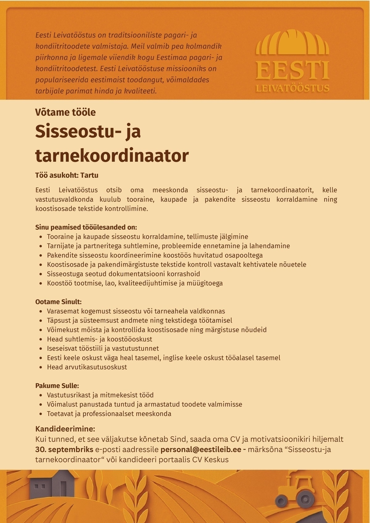 EESTI LEIVATÖÖSTUS AS Sisseostu- ja tarnekoordinaator
