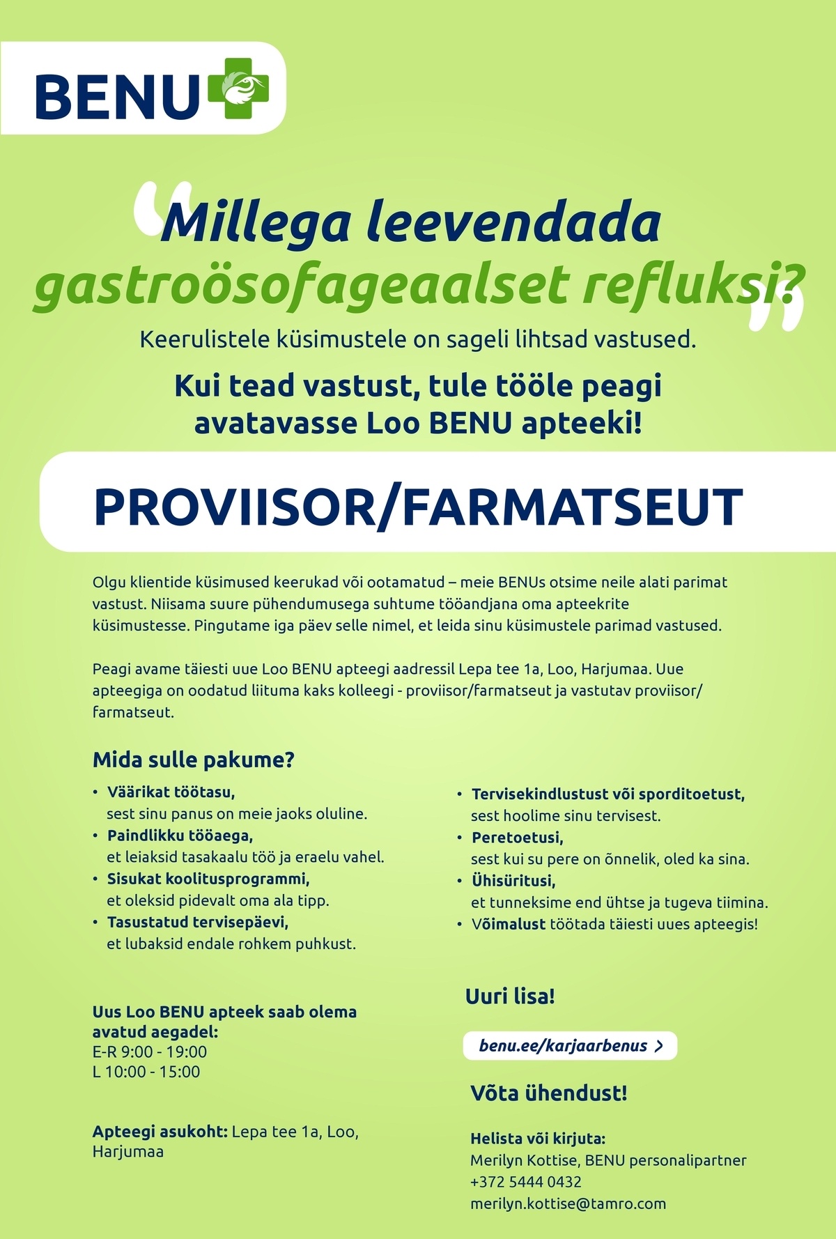BENU Apteegid Loo BENU apteegi proviisor/farmatseut