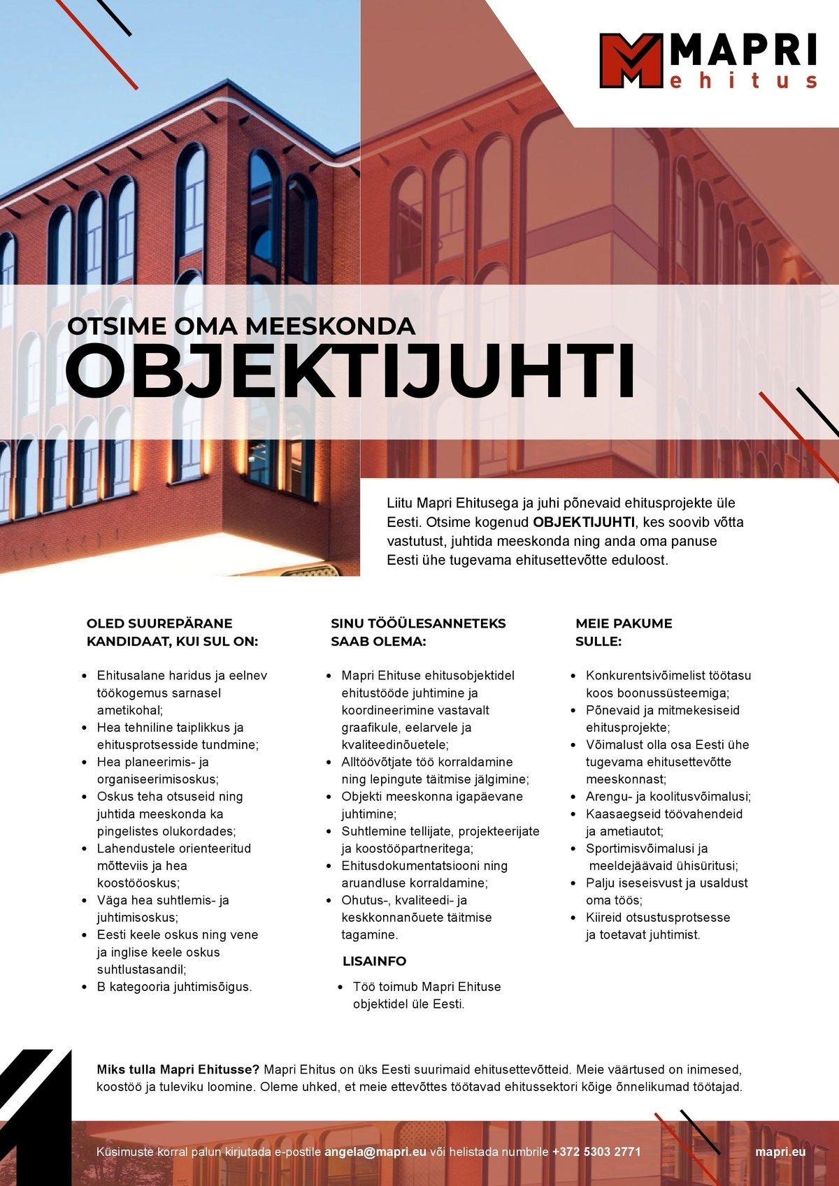 MAPRI EHITUS OÜ Objektijuht