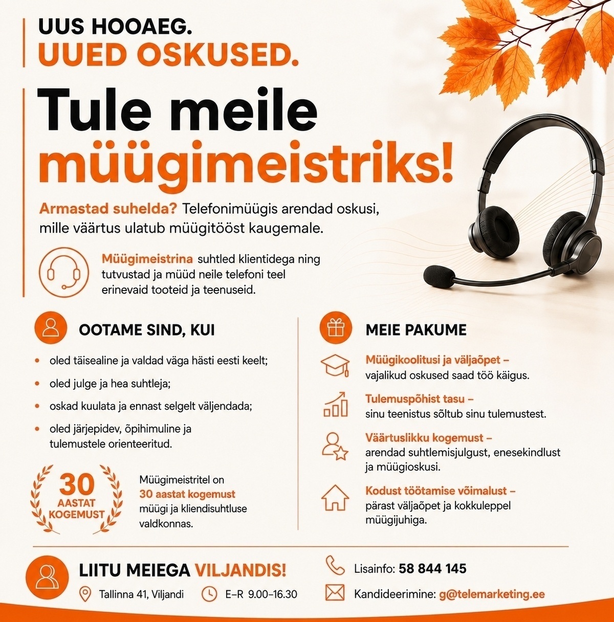 Müügimeistrite AS Telefonimüügi konsultant Viljandis