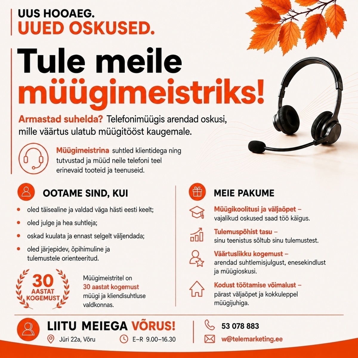 Müügimeistrite AS Telefonimüügi konsultant Võrus