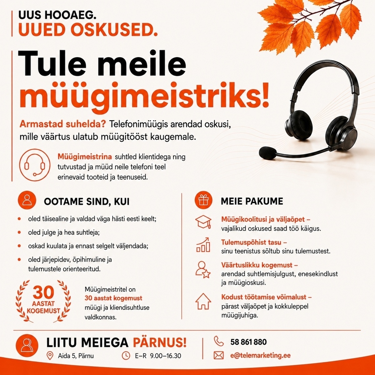 Müügimeistrite AS Telefonimüügi konsultant Pärnus