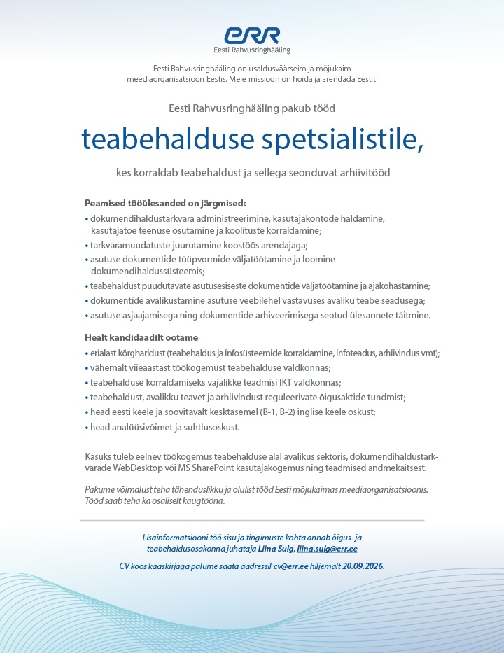 Eesti Rahvusringhääling Teabehalduse spetsialist