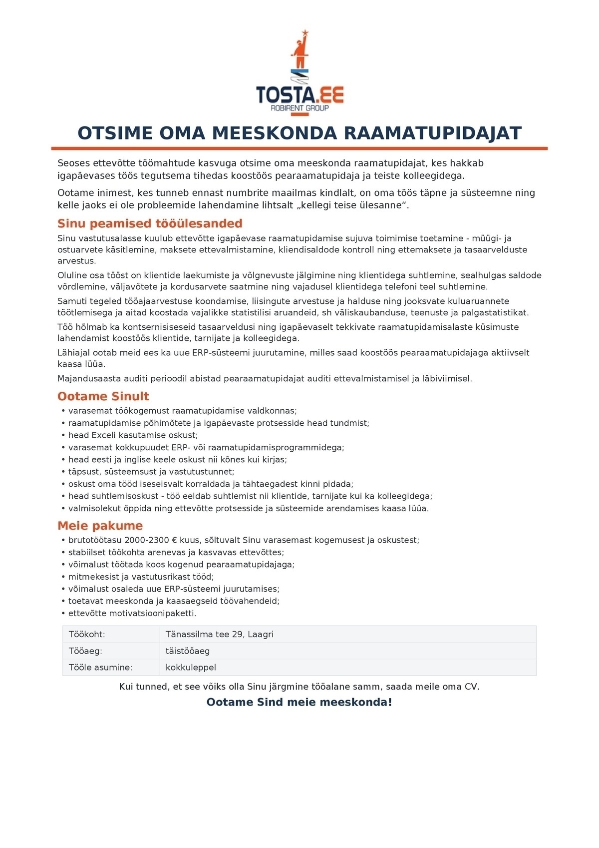 Tõsta OÜ Raamatupidaja