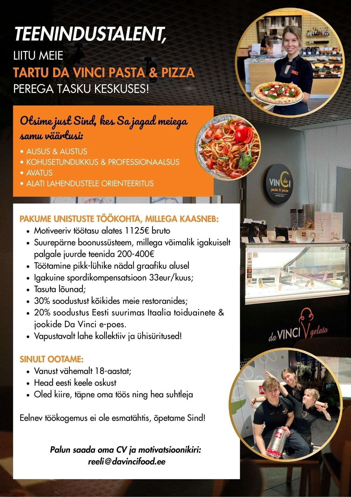 Da Vinci Restoranid OÜ TÄISTÖÖAJAGA KLIENDITEENINDAJA (TASKU DA VINCI)