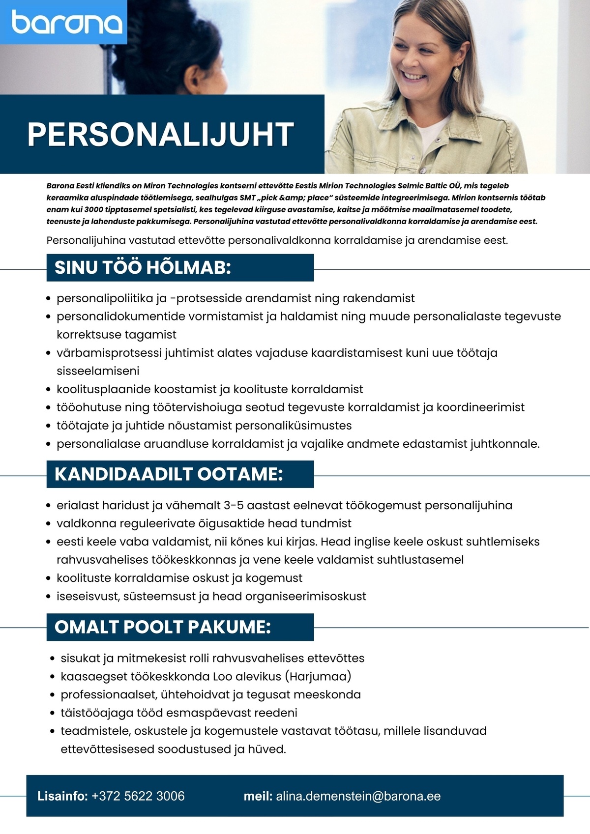 Barona Eesti OÜ PERSONALIJUHT