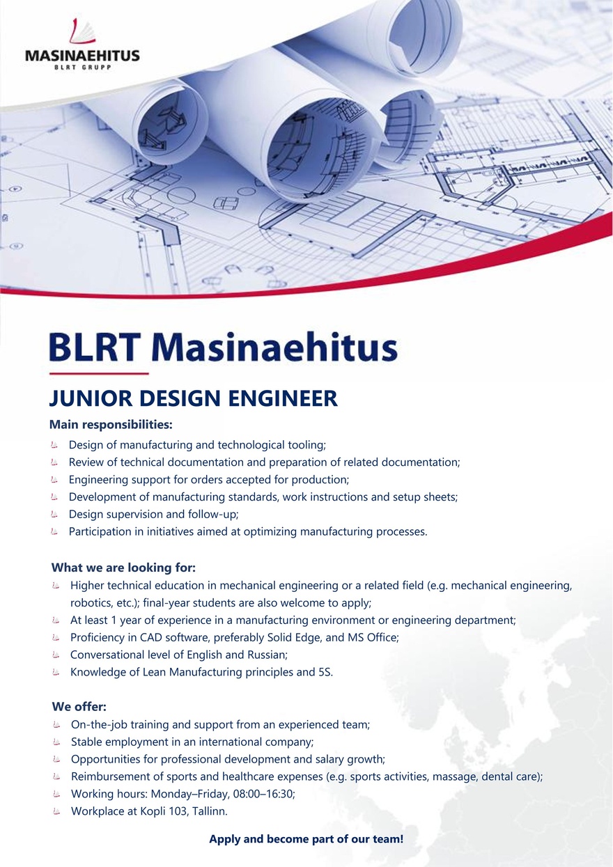 BLRT Masinaehitus Junior design engineer