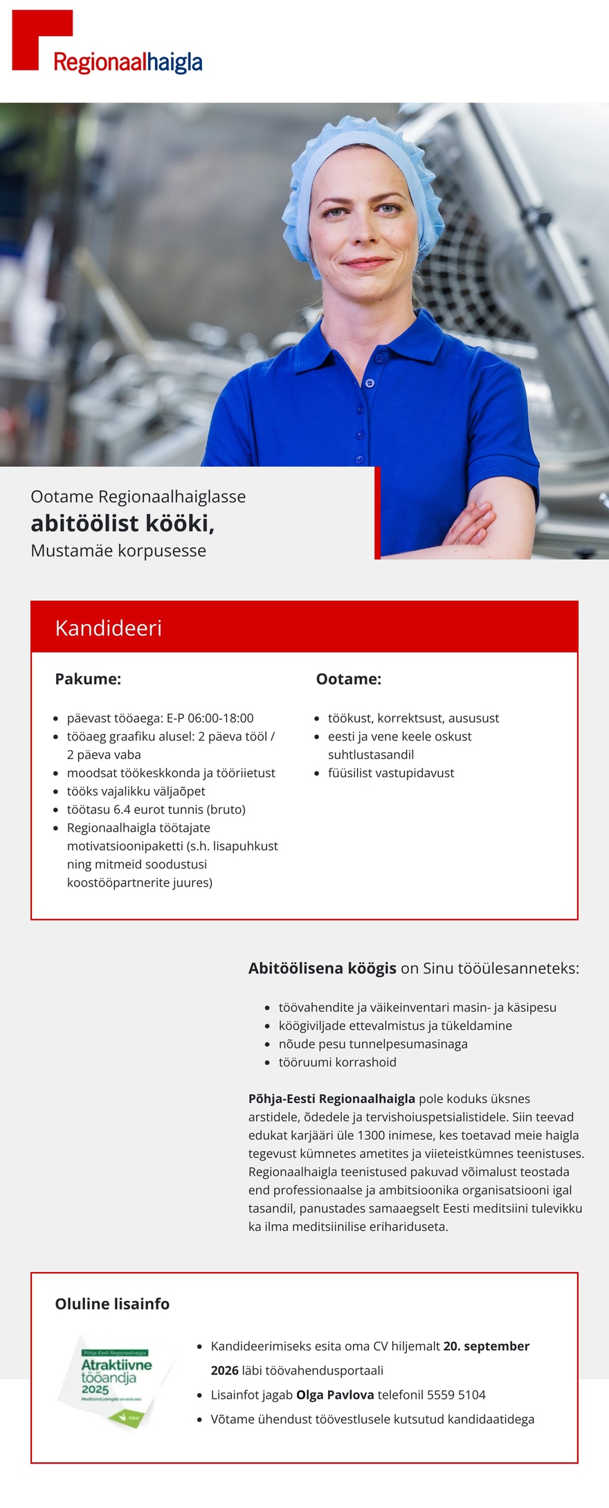 Põhja-Eesti Regionaalhaigla Abitööline kööki