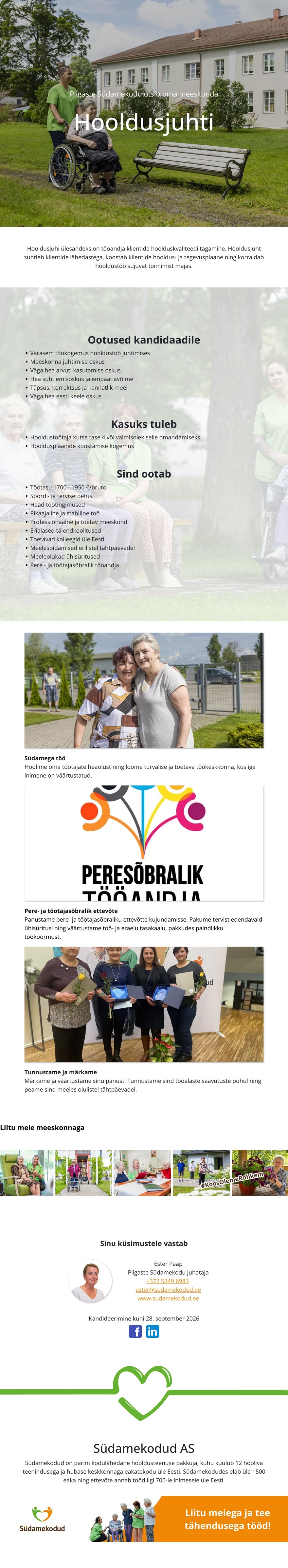 Piigaste Südamekodu Hooldusjuht Piigaste Südamekodusse