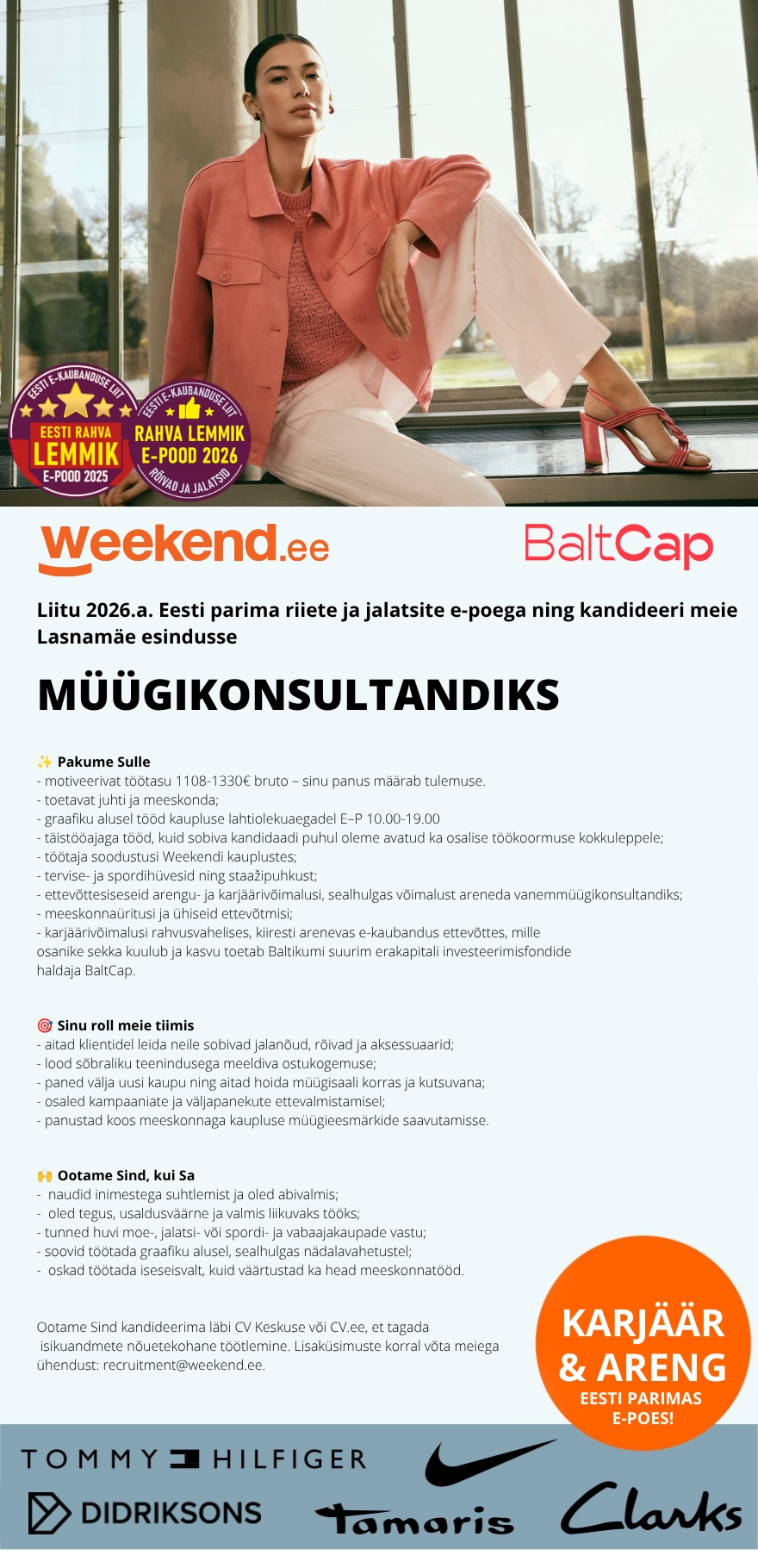 Weekend Eesti OÜ HEA TÖÖAEG E-P 10.00-19.00 & TÖÖTASU - MÜÜGIKONSULTANT Lasnamäe Weekendis