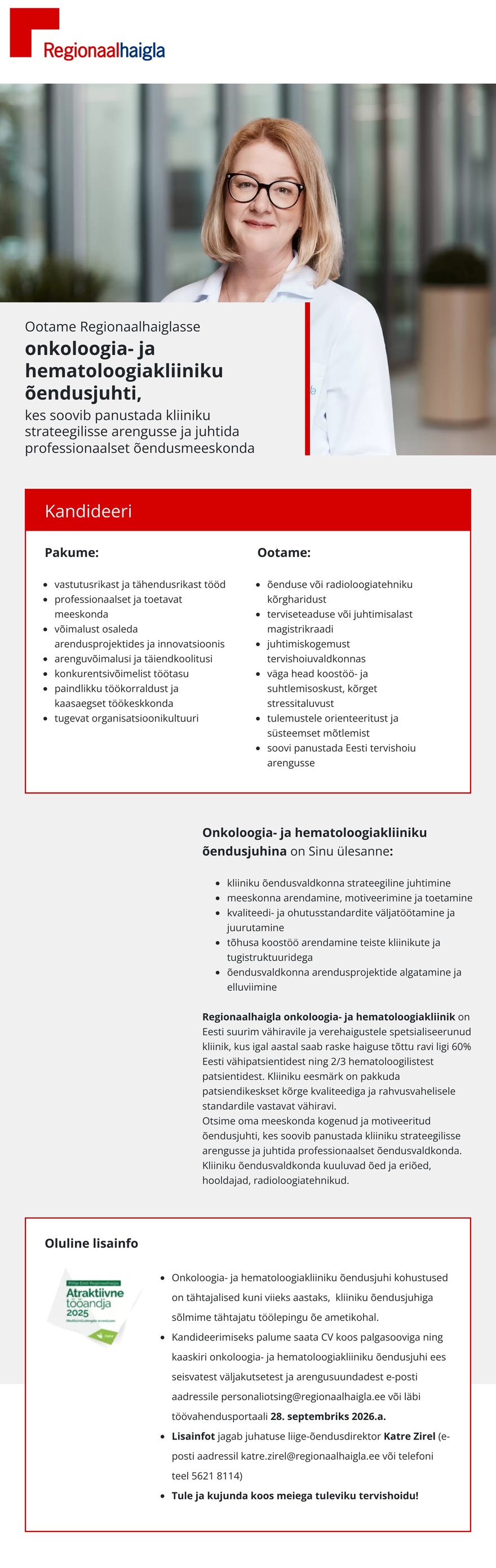 Põhja-Eesti Regionaalhaigla Onkoloogia- ja hematoloogiakliiniku õendusjuht