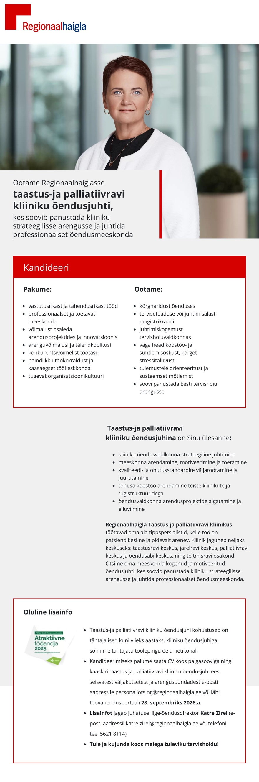 Põhja-Eesti Regionaalhaigla Taastus-ja palliatiivravi kliiniku õendusjuht