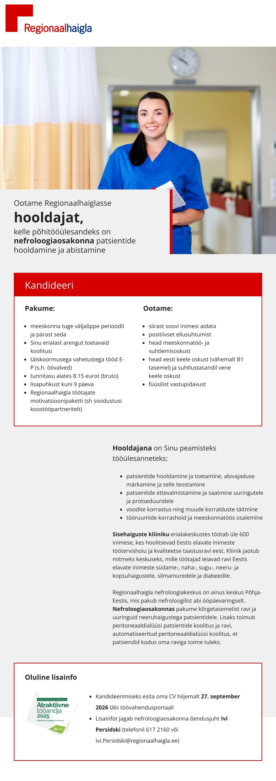 Põhja-Eesti Regionaalhaigla Hooldaja nefroloogiaosakonda