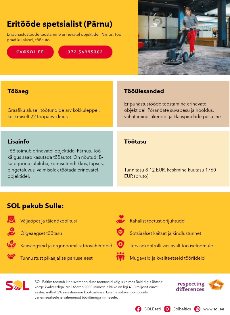 SOL Baltics OÜ Eritööde spetsialist (Pärnu)