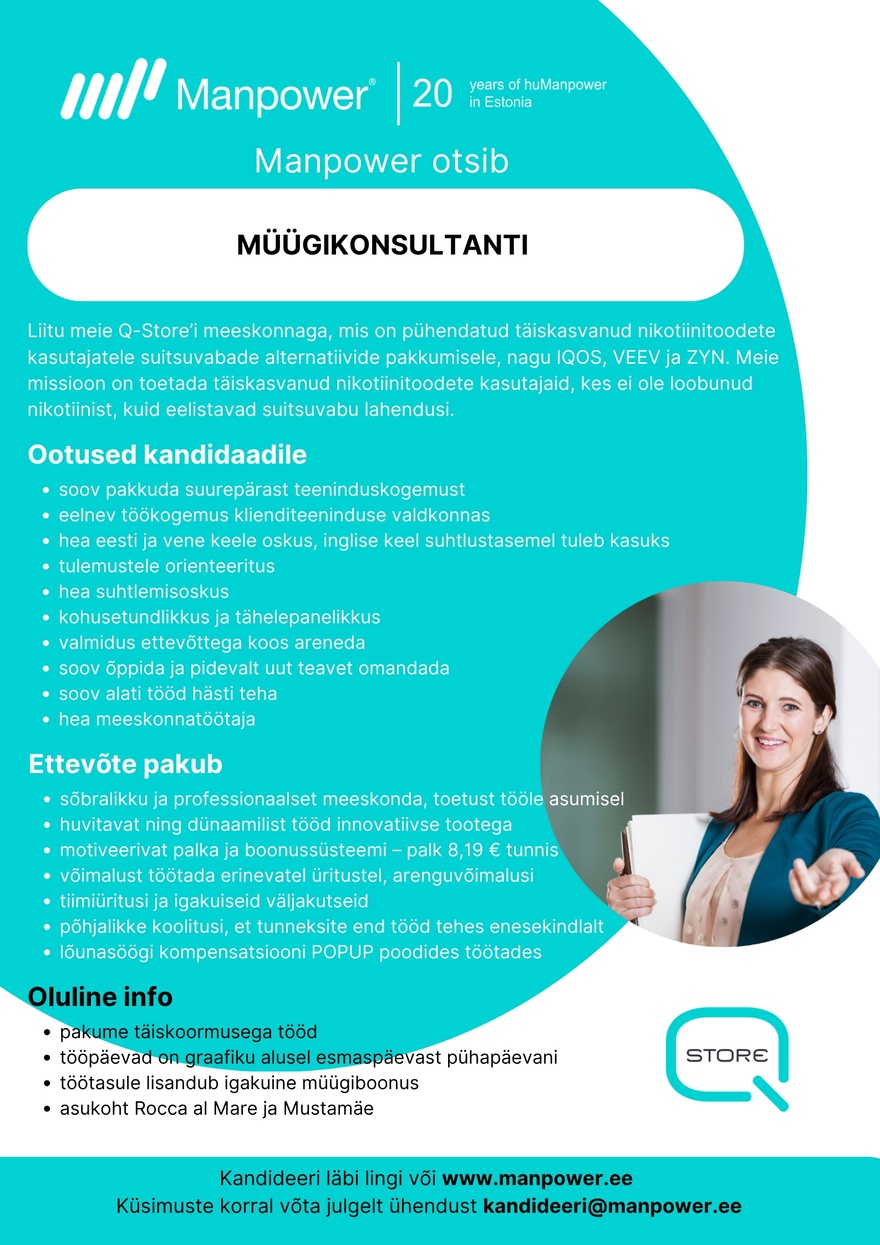 Manpower OÜ Müügikonsultant