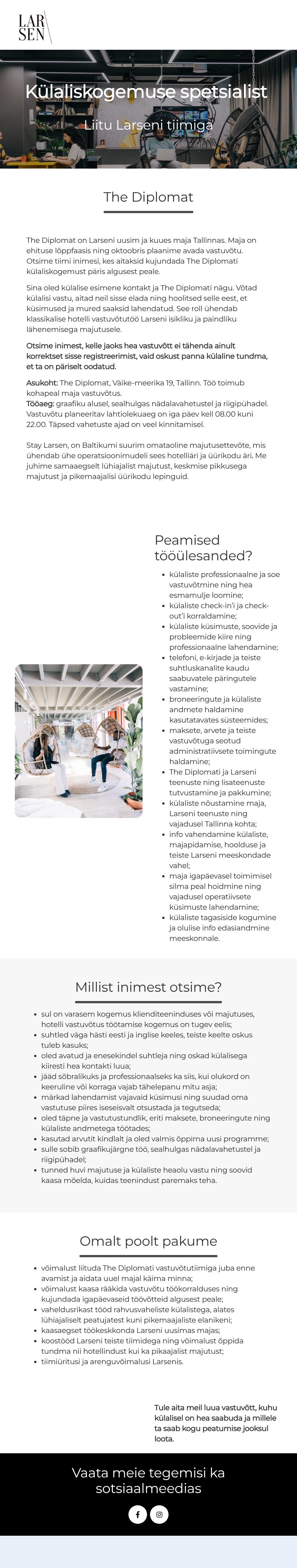 Stay Larsen OÜ Külaliskogemuse spetsialist