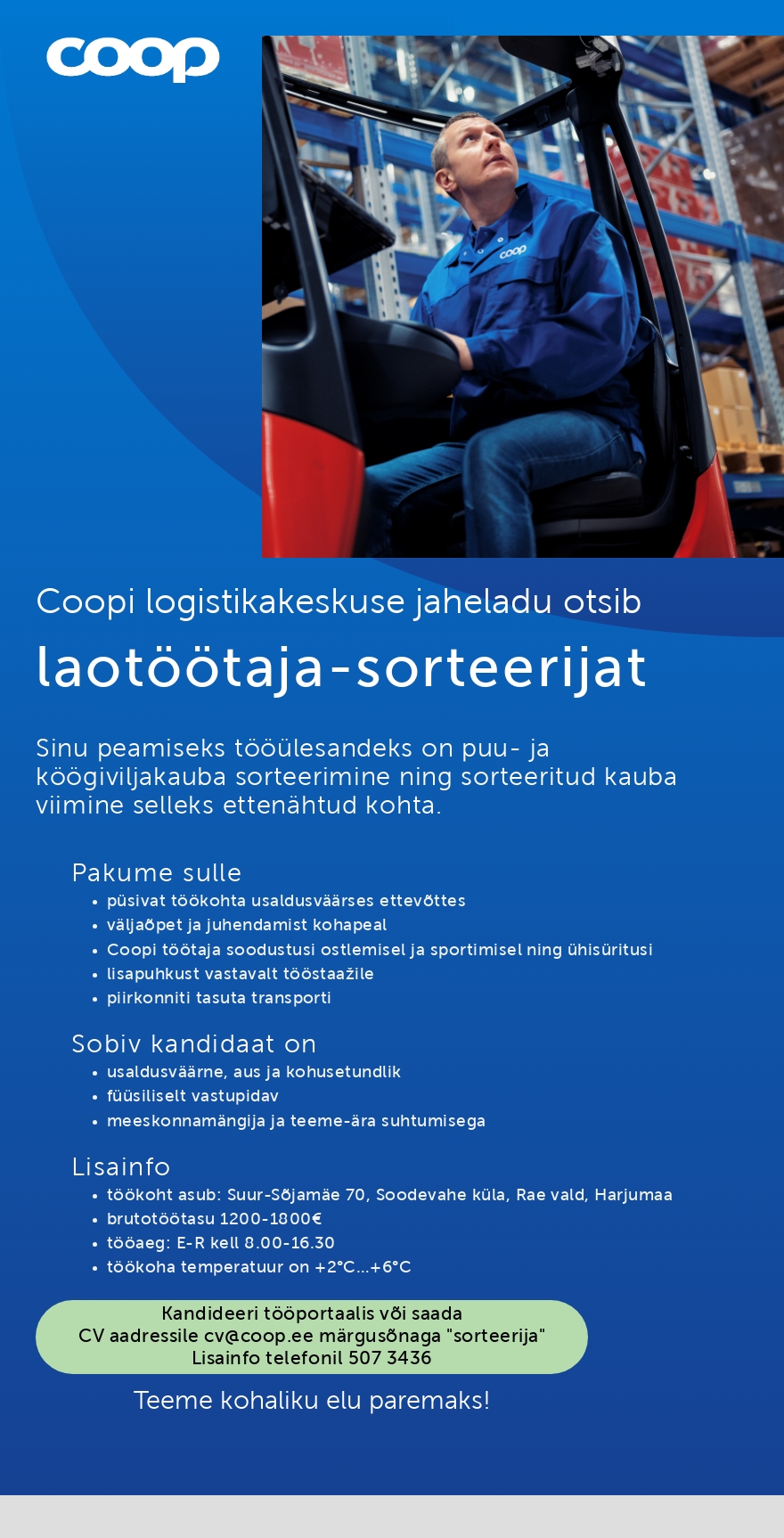 Coop Eesti Keskühistu Laotöötaja-sorteerija (jaheladu)