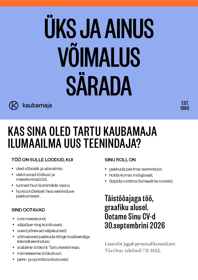 Kaubamaja Ilumaailma teenindaja Tartu Kaubamajas