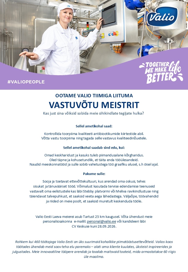 Valio Eesti AS Vastuvõtu meister