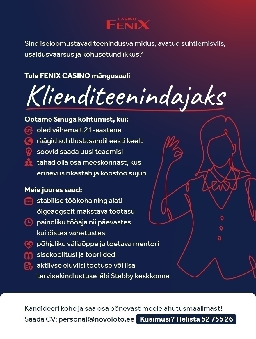 Novoloto OÜ Osalise koormusega klienditeenindaja Tartu Fenix Casinos