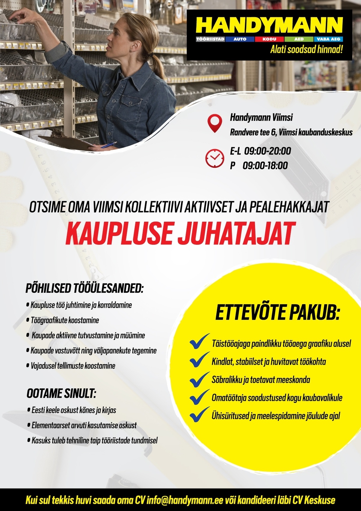 Handymann OÜ Kaupluse juhataja Viimsi Handymanni